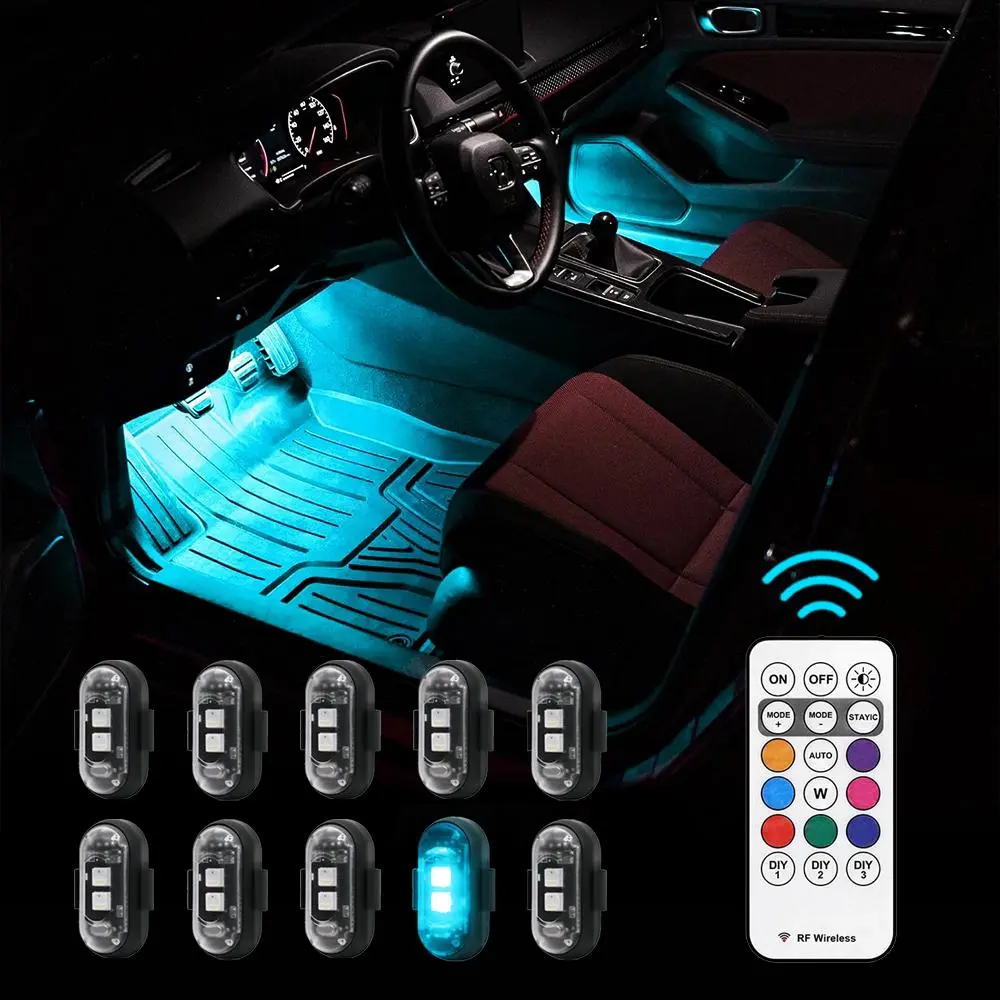 Remote Control Car Footwell Light, USB Rechargeable RGB LED Light, Waterproof Car Interior Decoration Light, Suitable for Cars, Motorcycles, SUVs, Pickups, Led Car Ambient Light