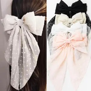 Large Hair Bows 4 PCS - Cute Oversized Ribbon Bows  Women in Beige, Light Pink, White, Black - Hair Barrettes  Different Occasions