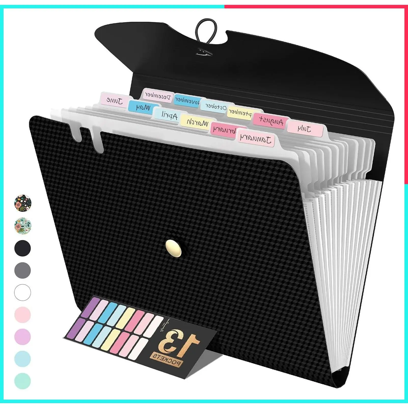 Expanding File Folder, 13 Pocket Accordion Organizer for Letter/A4 Documents with Labels, Portable Bill Receipt Organizer for School Office Supplies