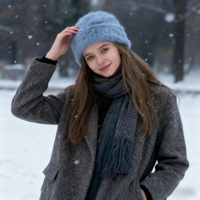 Winter Warm Unisex Y2k Beanies Leisure Outdoors Soft Fluffy Angola Winter Knitted Hat Female Plush Windproof Bonnet Skullies Cap