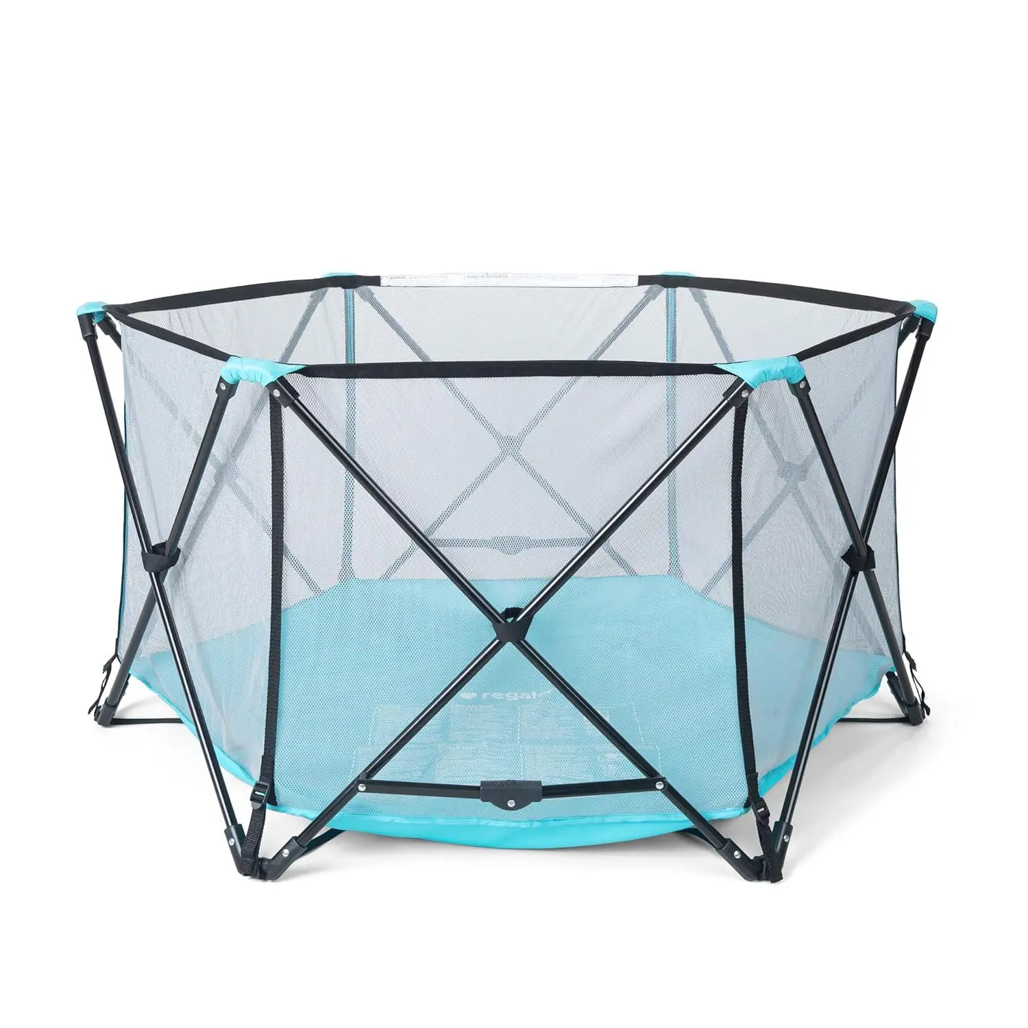 Safety My Play Portable Baby Playpen & Play Yard, Foldable 6-Panel Indoor Outdoor Playpen for Babies & Toddlers, Mesh Sides, Washable Fabric, 48", Aqua/Black