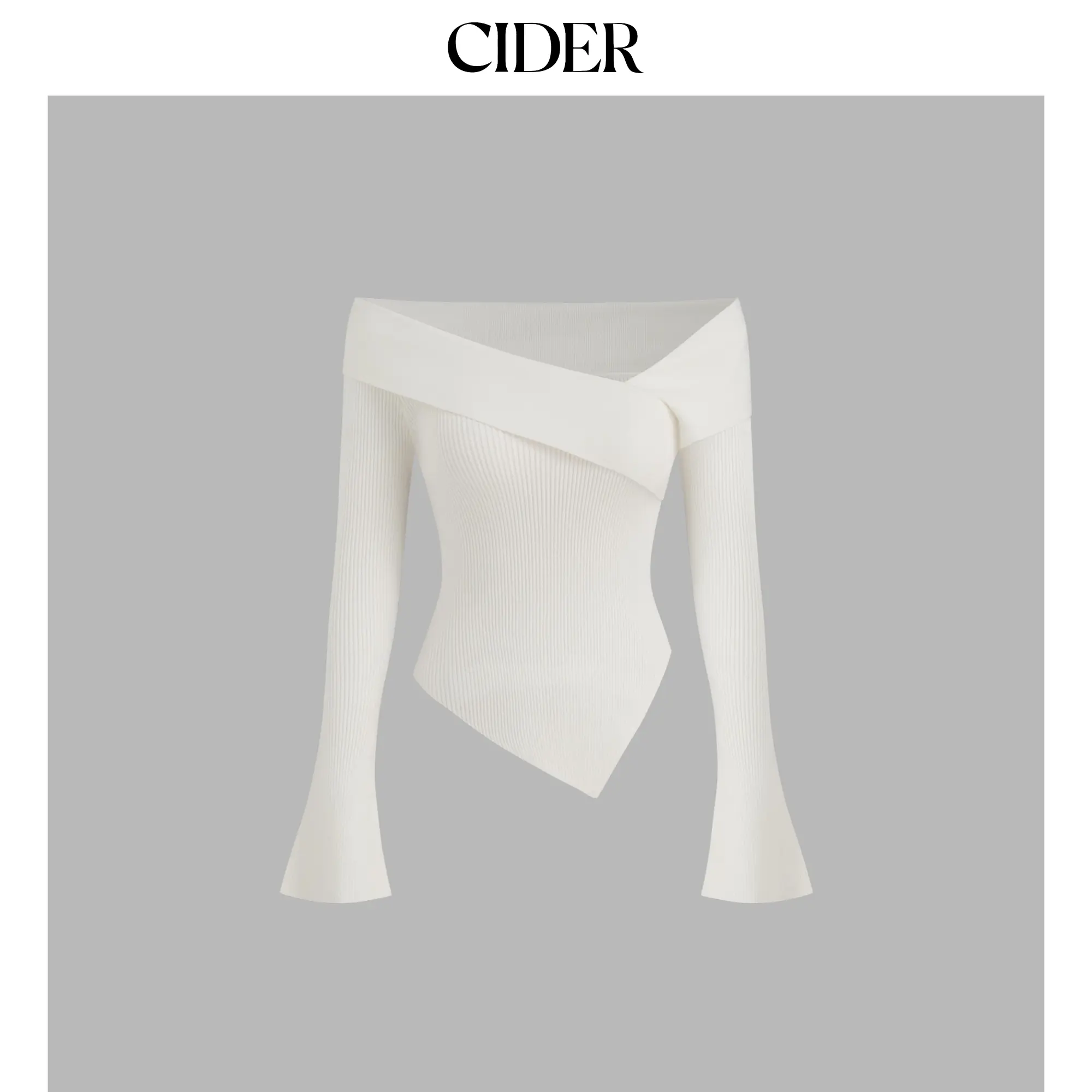 Cider [size 2-10] Off-shoulder Asymmetrical Hem Rib Sweater Top