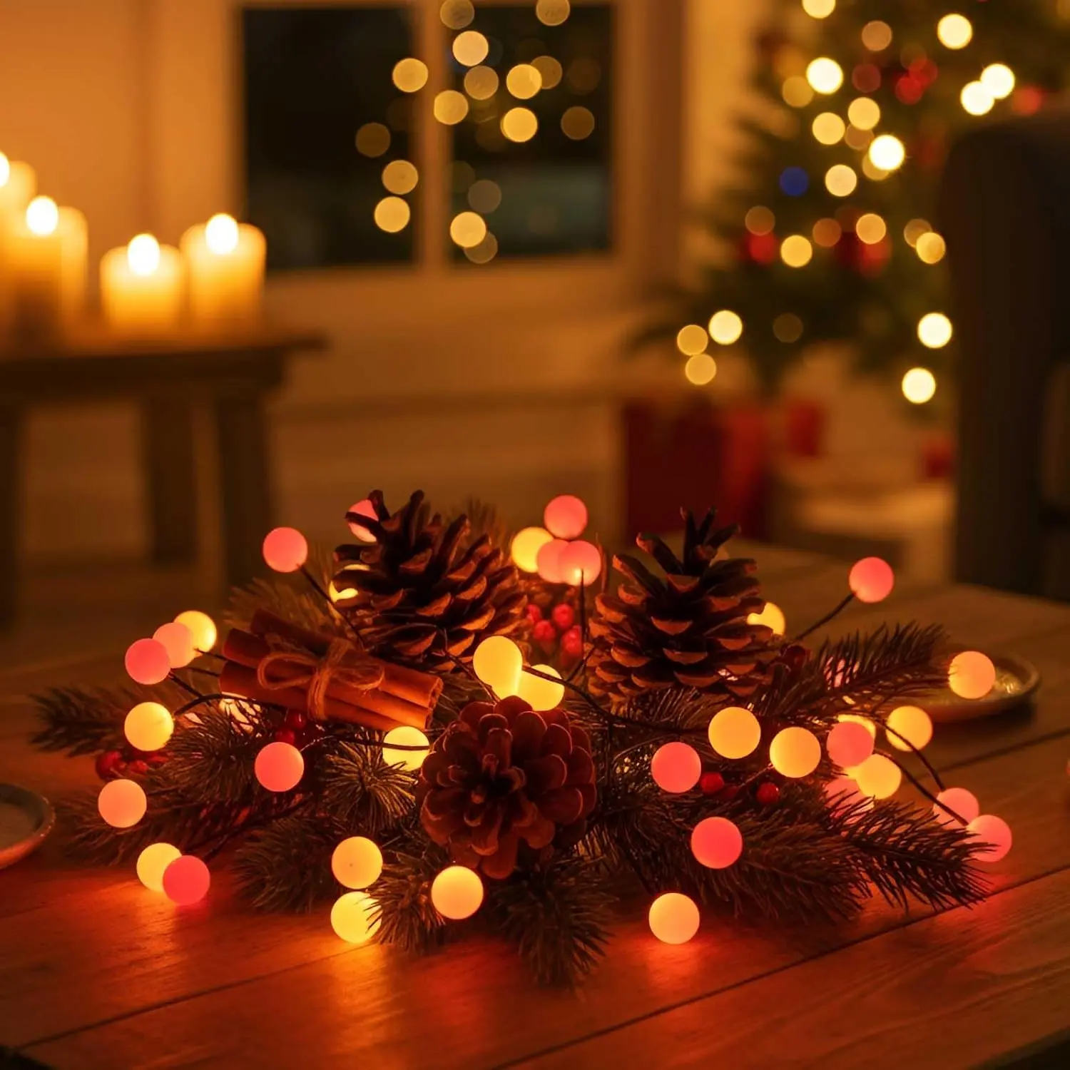 40 LED Fairy Berry Cluster Lights - Red, Orange & Yellow Synthetic Modern String Lights with Timer, Spooky Halloween Decor for Fireplace Cozy Vibe, Indoor & Outdoor Home Festive Use