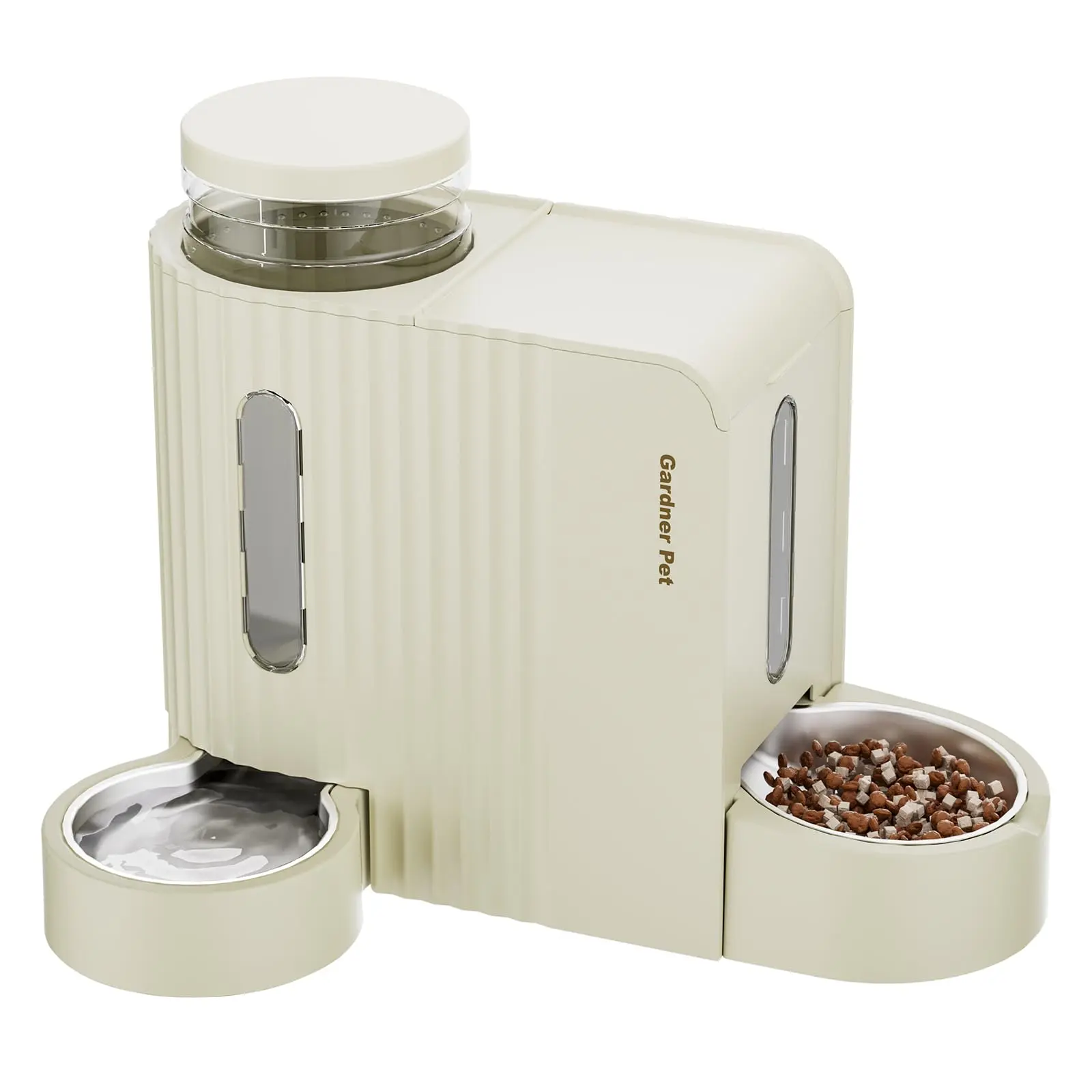 Gardner Pet Gravity Automatic 2-in-1 Pet Feeder, 0.8 Gallons*2 Cat Feeder and Water Dispenser Set, 100% BPA-Free Feeder and Stainless Steel Water Dispenser for Dogs, Cats, Rabbits, Puppies (Beige)    *Note: The translation retains the product name, specif