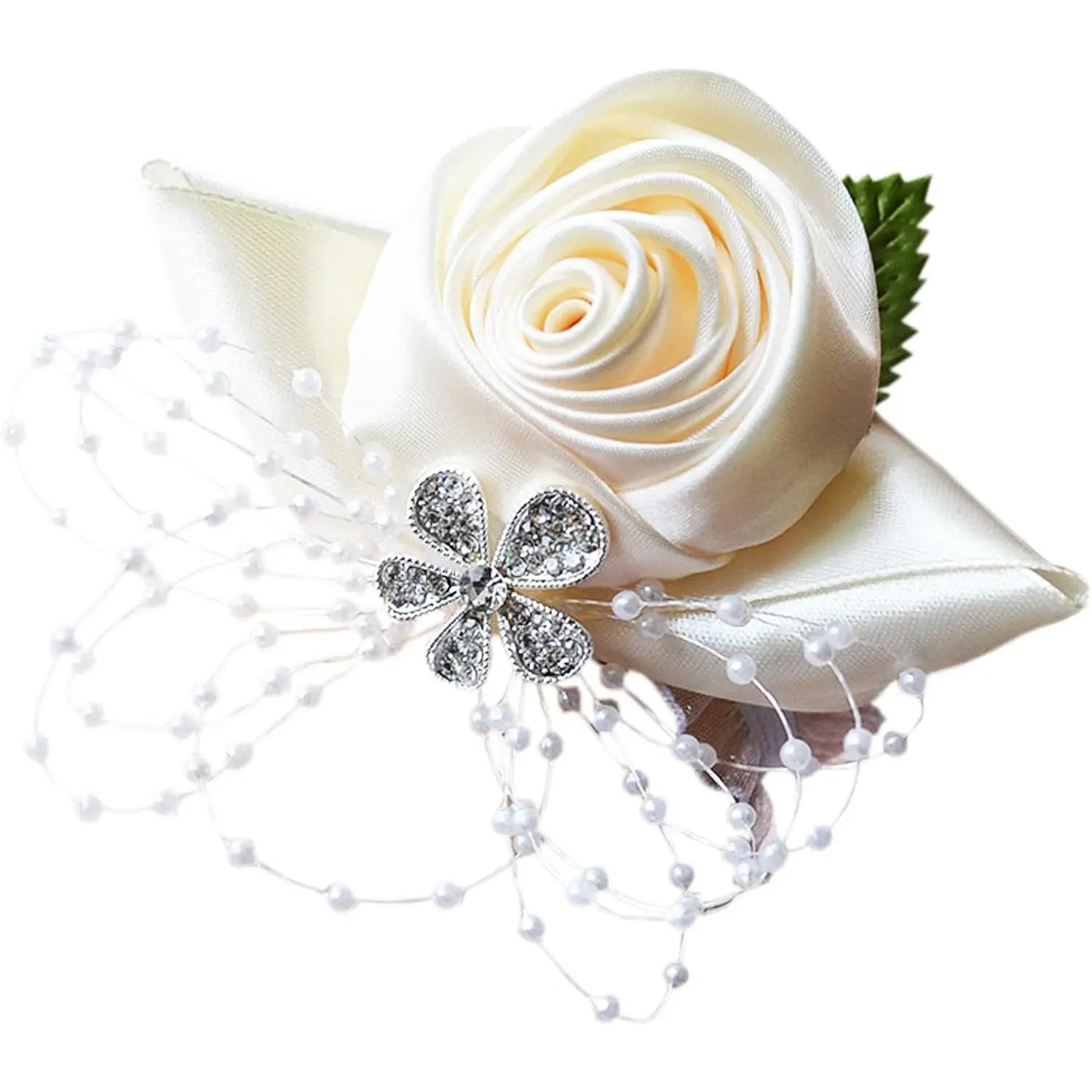 1 pcs Beige Rose Wrist Corsage Wristlet Band Bridesmaid Bride Corsage for Prom Party Wedding Ball Event - Elegant Rhinestone Floral Bracelet for Bridesmaids, Party Wrist Accessory
