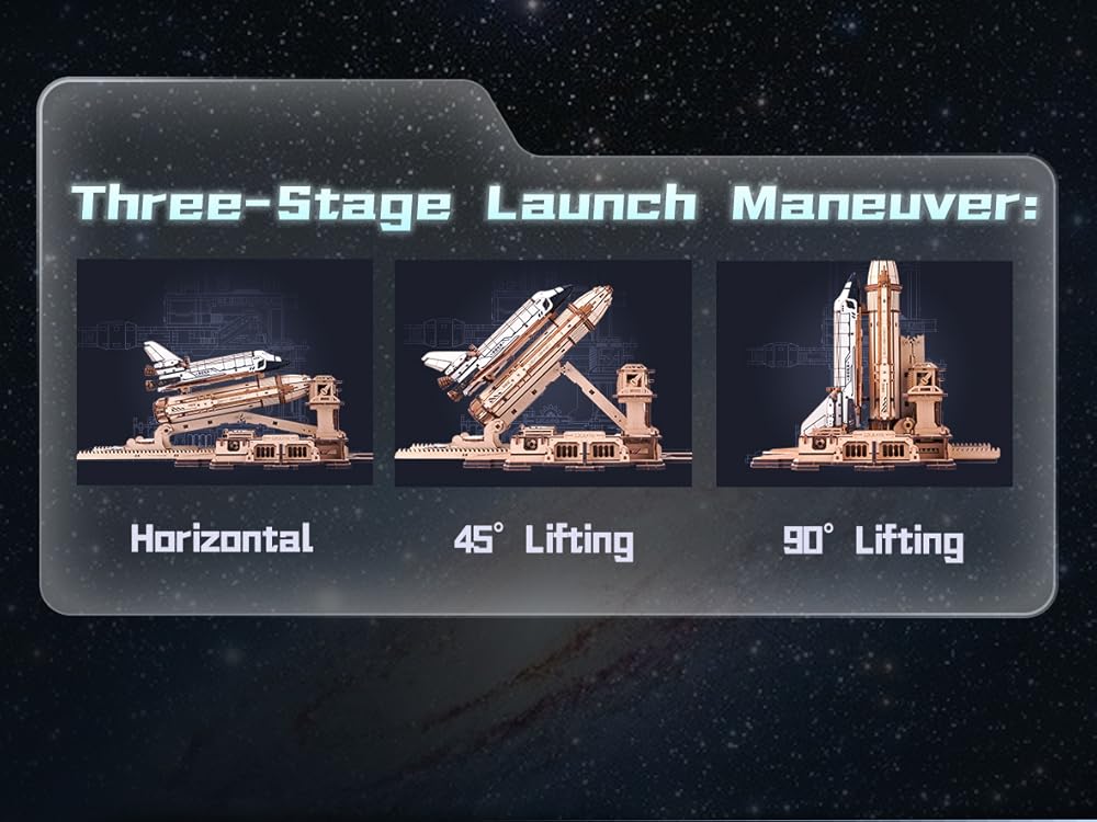 ROKR Space Shuttle 3D Wooden Puzzle DIY Toy – Mechanical Spacecraft Model Kit to Build, STEM Hobby for Adults & Kids, Space Lover Gift, Desk Display Collectible