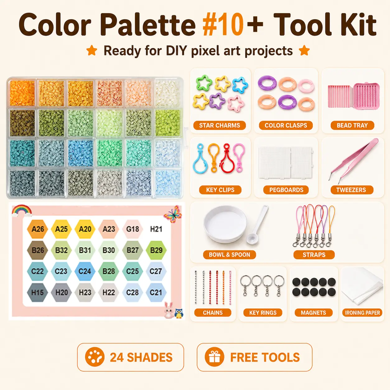 PomCraft Palette #10 Fantasy Mini Fuse Bead Refill - 2.6mm Purple Blue Pixels with Tool Kit, Tools, Straps, Magnets, Key Rings for Galaxy, Magic Art, Mini Beads