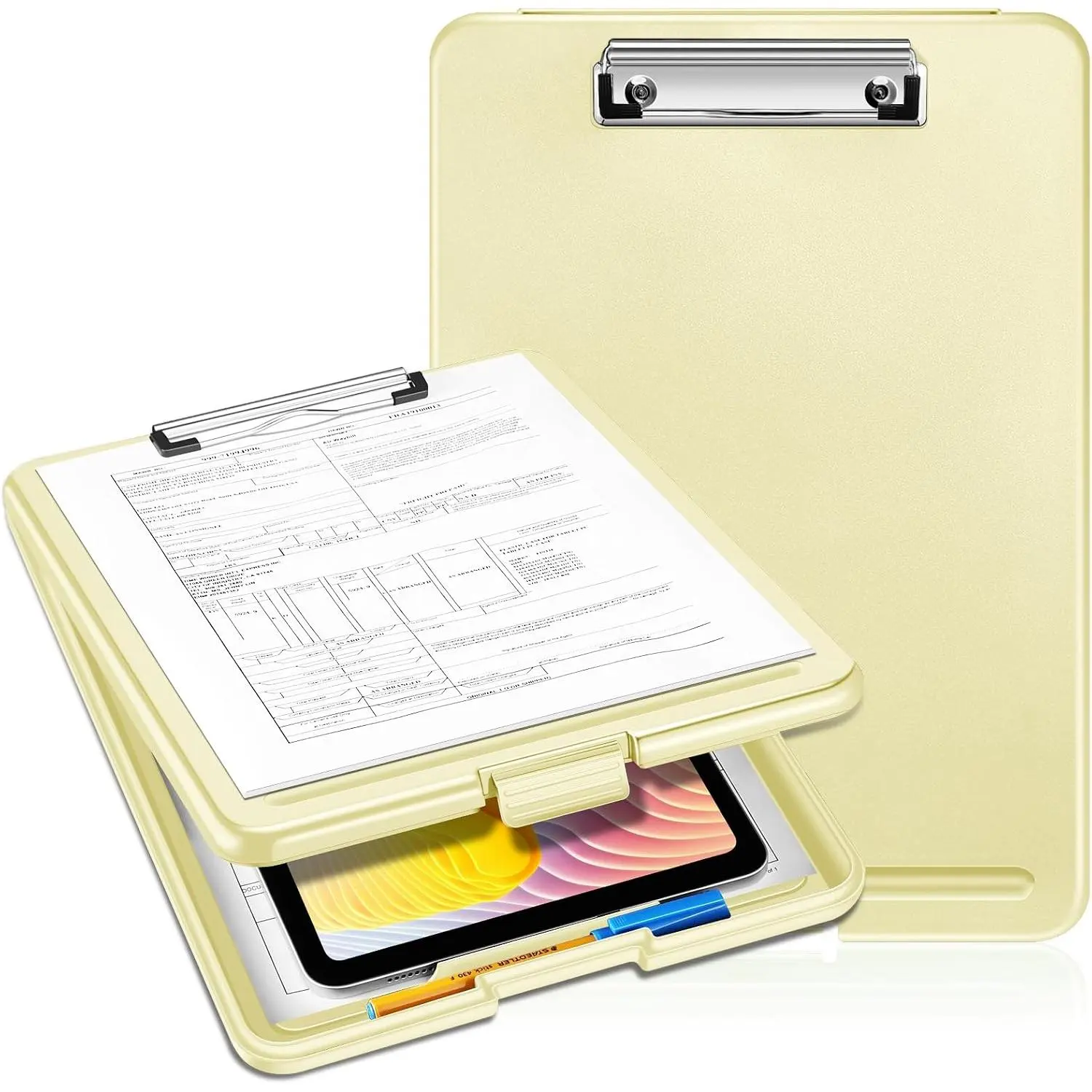Clipboard with Storage, Heavy Duty Portable Writing Clipboard with Compartment Organizer for Nurse   Professionals Teachers Students   School Office (Yellow)