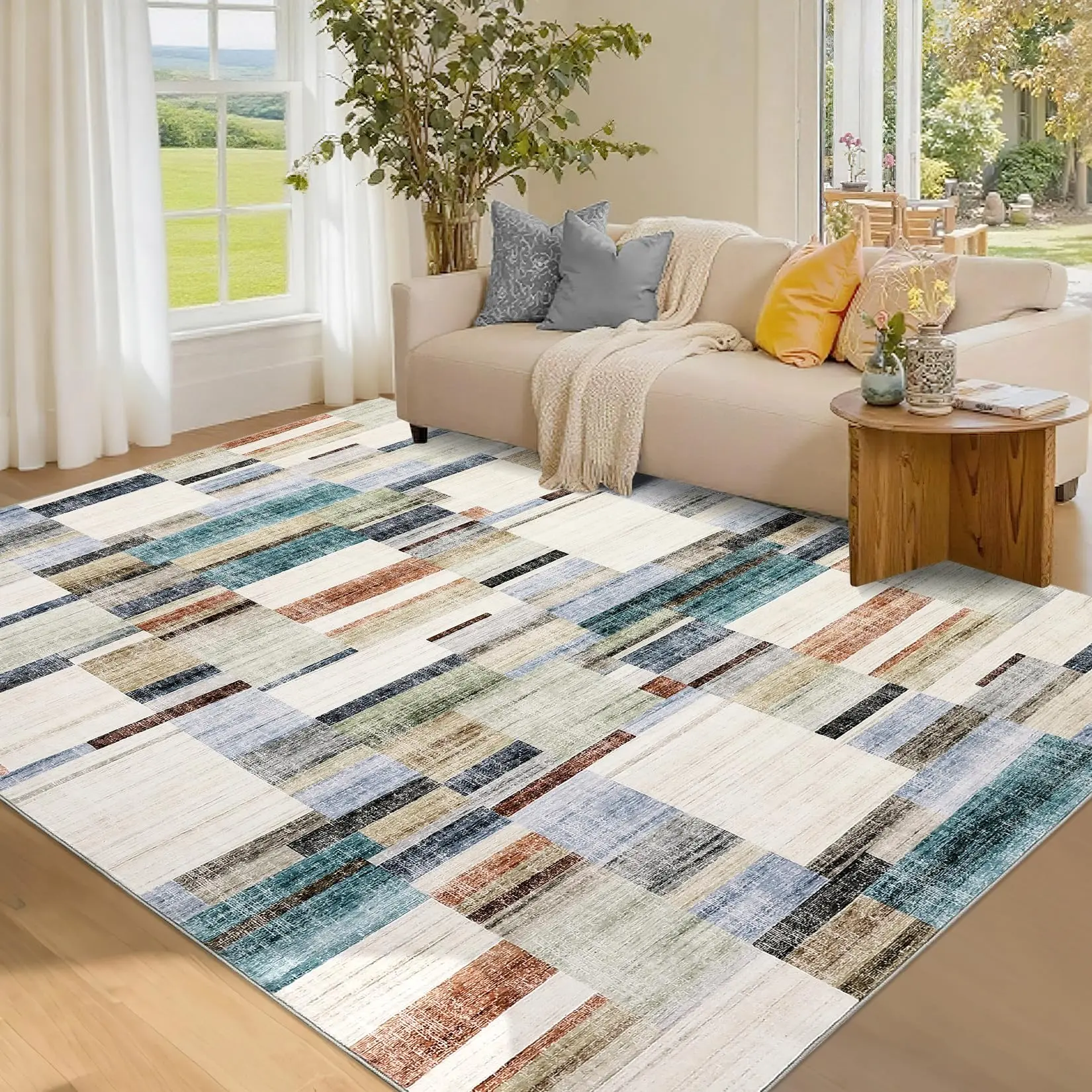 Garvee 5x7 Area Rug Washable Non Slip Bedroom Rug Modern Geometric Rugs for Living Room Soft Non Shedding Area Rug for Nursery Stain Resistant Rug for Dining Room Office Classroom Multi Color