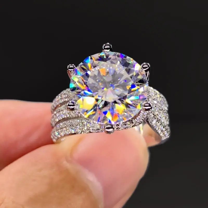 5 Carat Solitaire Moissanite Full Pave Cocktail Ring – Iced Out Simulated Diamond Statement Ring in Platinum Plated Setting, Luxury Engagement Promise Ring for Her, Valentine's & Anniversary Gift
