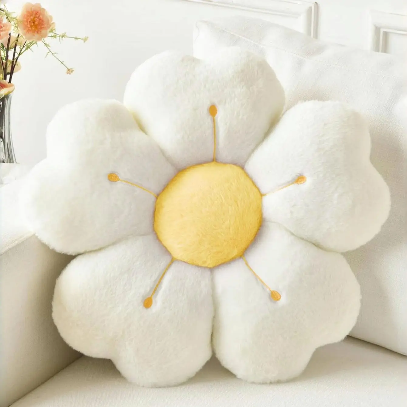 Soft Plush Daisy Flower Throw Pillow, Multi-Color Floral Shaped Seat Cushion, Home Decorative Cushion, Room Decor Accent Pillow for Sofa Couch Bed Floor Office Home Decoration, Ideal Birthday Gift for Girls