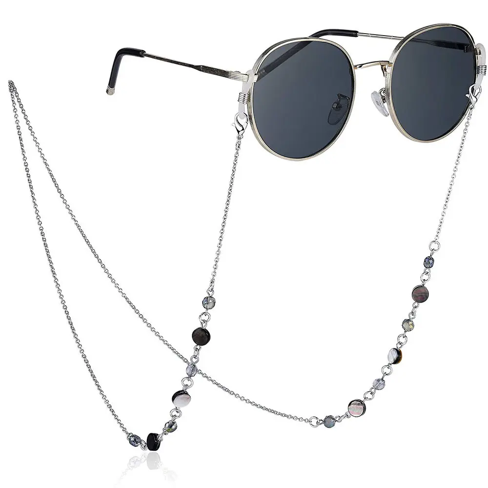 Stainless Steel Eyeglass Chain Decorated with Natural Shell and Crystal Ornaments, Casual Multi-Functional Holder for Everyday Wear, Holding Eyeglasses, Shell Crystal, Chain Lanyard, Hook, Casual Wear, Metal, Dual-Purpose, Eye Glasses Holders, Hook Holder