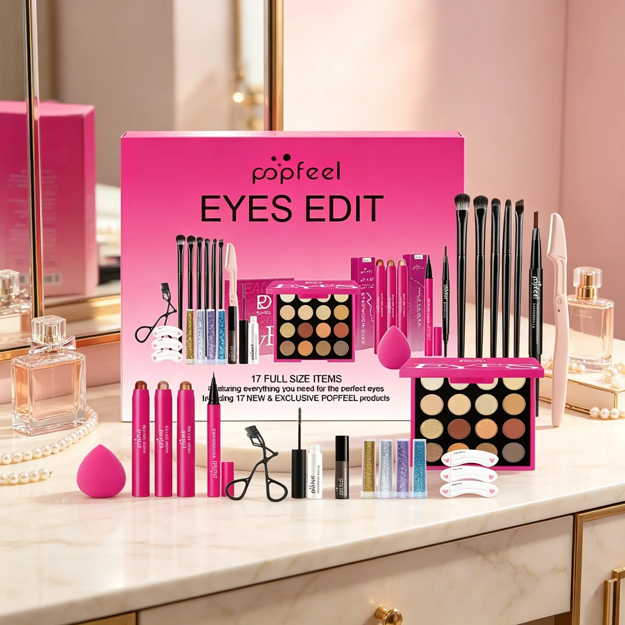 POPFEEL Professional Multi‑Function Large Makeup Set, Combo Of Makeup Brushes, Eyeshadow Palette, Lip Gloss, Cream Makeup, Full Supplies Including Eyeshadow Stick, Concealer Stick, Foundation, Lipstick, Mascara, Eyebrow Pencil
