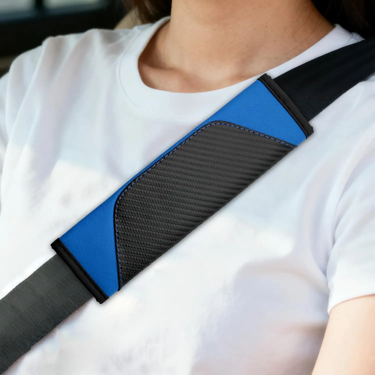 2 count  Seat Belt Cover, Seat Belt Cover Pad, Carbon Fiber Leather  Safety Strap  Pad, Comfortable Auto Harness Protector for  and  for   (Blue)