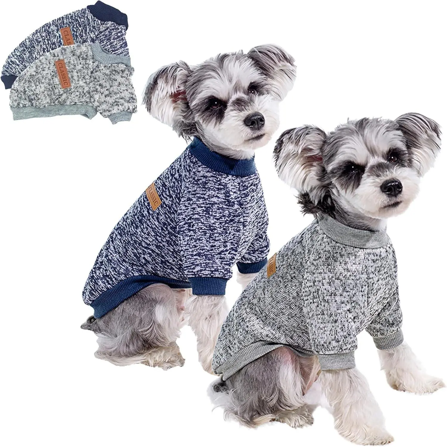 2 Pack Dog Sweaters for Small Dogs - Warm Winter Puppy Sweaters Cute Soft Dog Clothes Outfit Pet Costume for Boy Girl Doggie, Cat, Bulldog Pug Yorkie Kitten Chihuahua (Navy Blue, Grey, X-Small)