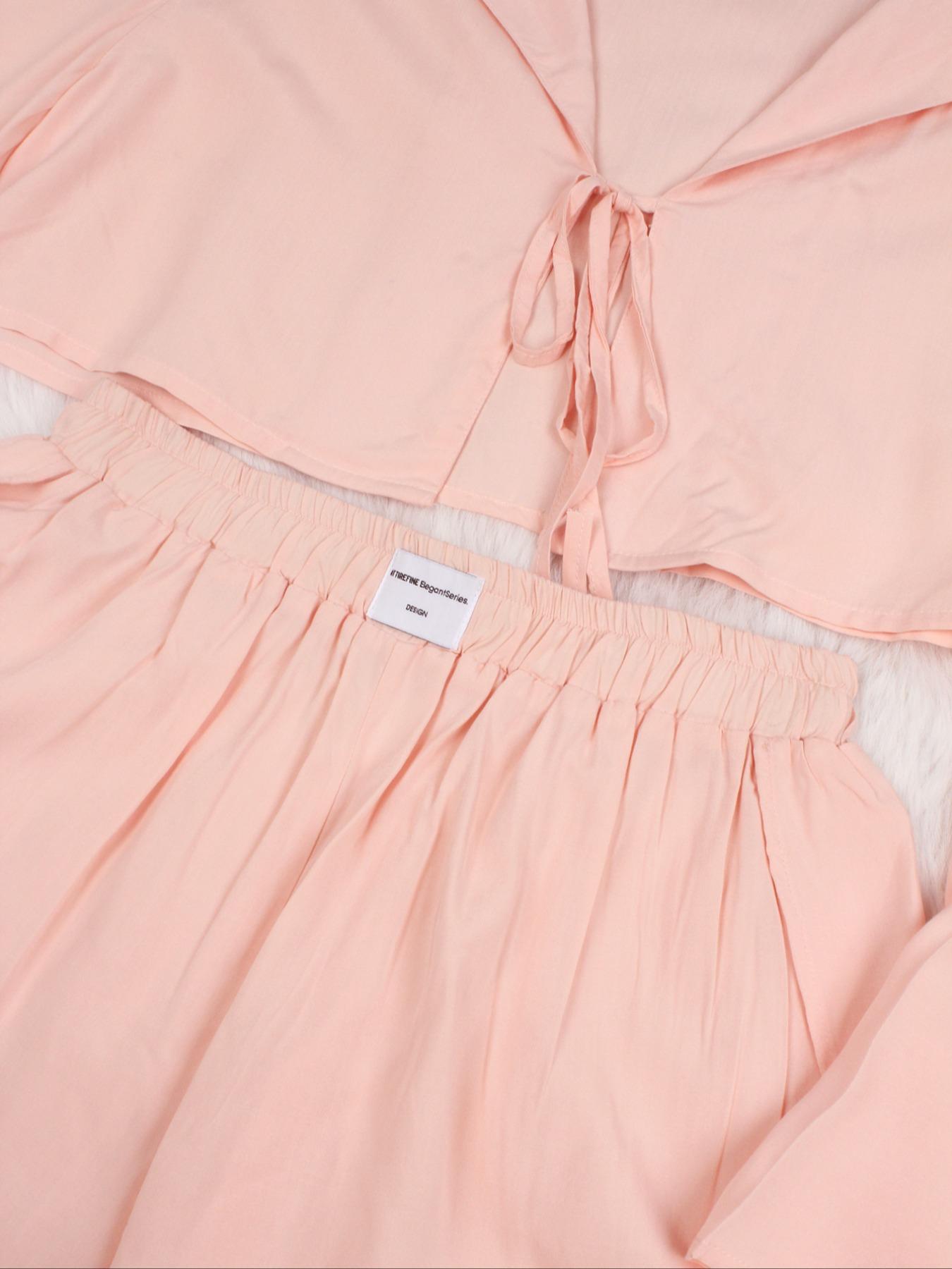 Two-piece Set Women's Solid Color Top & Wide Leg Shorts Pyjama, Shorts Pj Set, Casual Comfy Loungewear Set for Daily Home Wear, Comfy Loungewear Set for Women