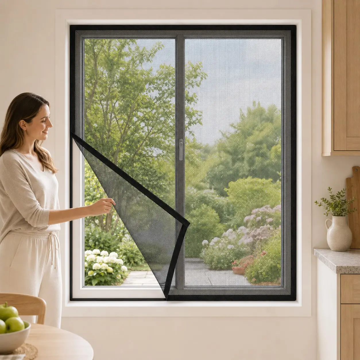 Self-Adhesive No-Hole Mosquito Screen, Detachable Removable Mesh Window Net, Velcro Installation, Breathable Insect Proof, for Bedroom Kitchen Living Room