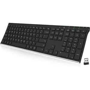 2.4G  Keyboard Stainless Steel Ultra Slim Full Size Keyboard with Numeric Keypad for /Desktop/PC/Laptop/Surface/ TV and Windows 10/8/ 7  in Rechargeable