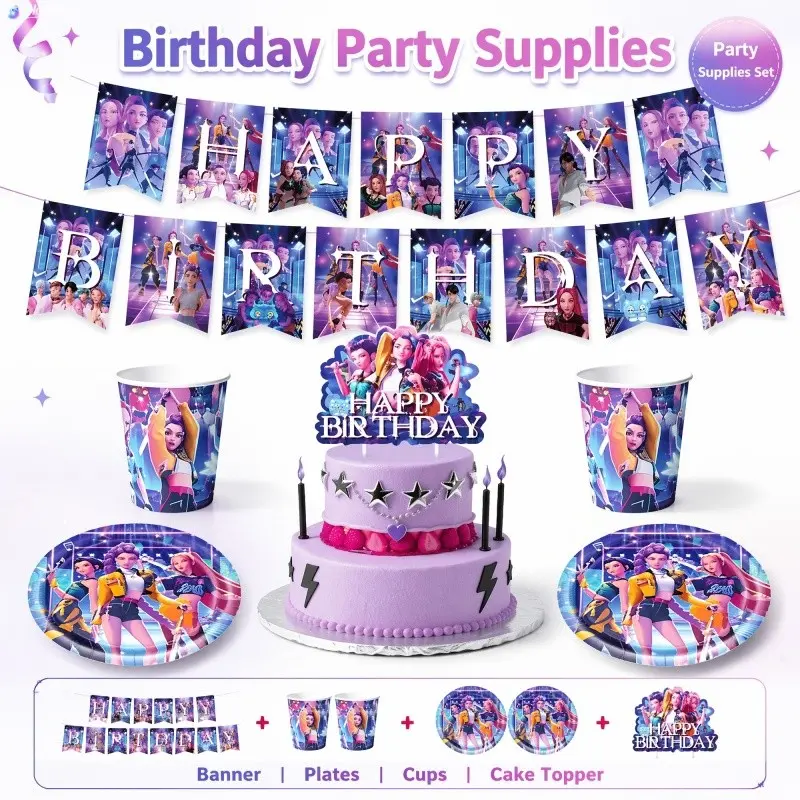 Hunter Girl Theme Birthday Party Decoration Set, Party Supplies, Paper Cups Plates Cake Flags Banners, Perfect for Celebrations and Parties, Party Pack