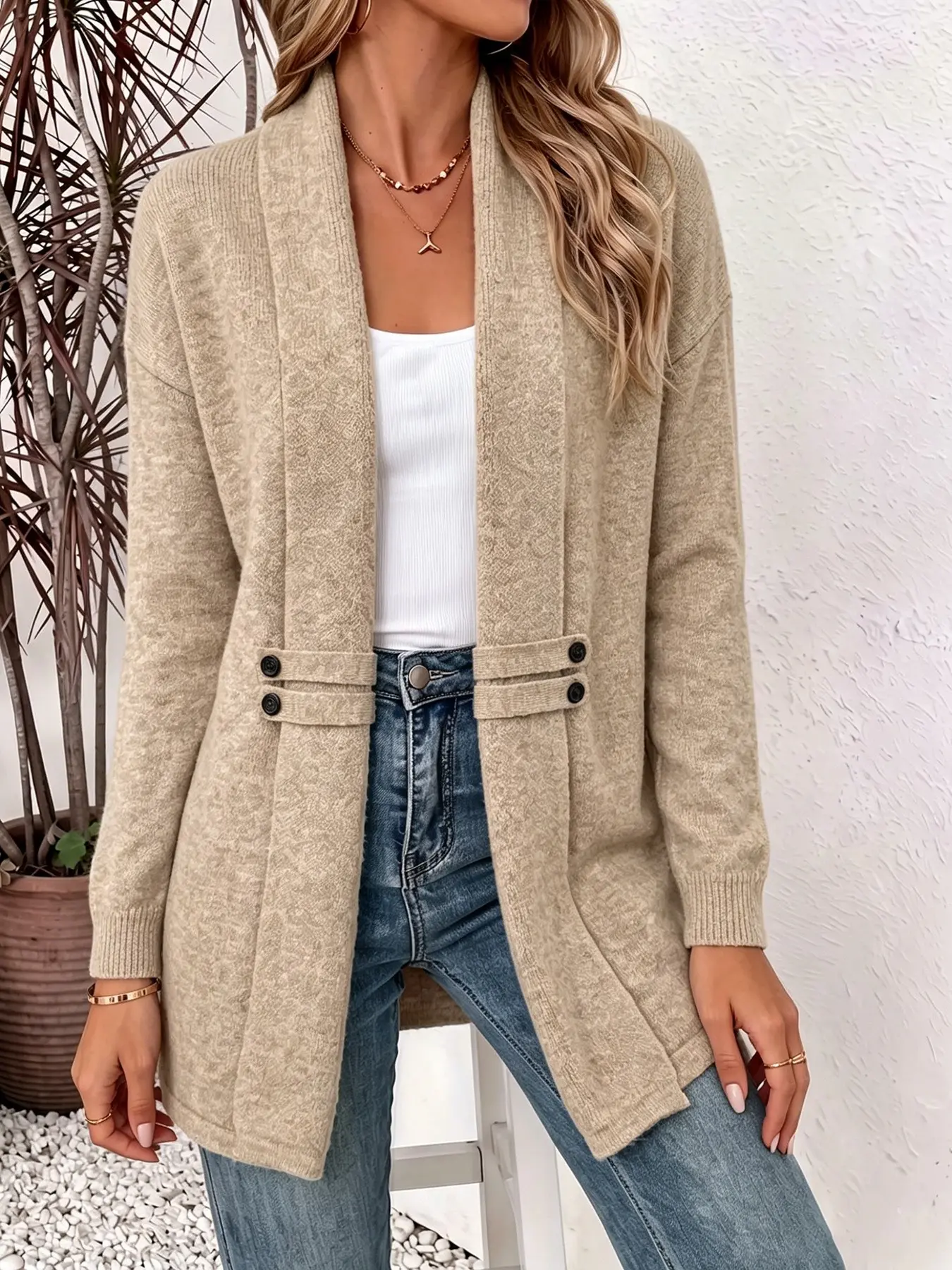 Women's Medium-Length Cardigan Knit Coat, Long Sleeve Thick Warm Cardigan with Pockets, Soft Casual Loose Fit, Ideal for Daily Commute