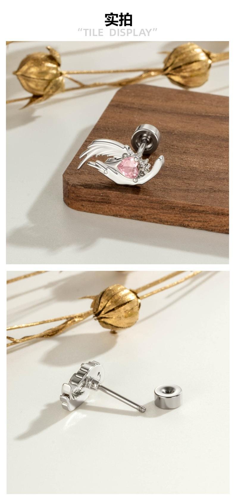 3 Pairs 16G 316L Stainless Steel Angel Wing Heart CZ Screw Back Cartilage Stud Set, Hypoallergenic Internally Threaded Nose Studs for Women