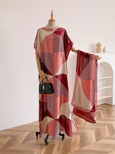 Women's Colorblock Print Long Scarf & Poncho Set, Casual Soft Comfortable Shawl for Beach Vacation, Beach Cover Up, Beachwear Cover Up, Swimwear Coverups, Swimsuit Coverups, Fashion Accessories for Women & Girls