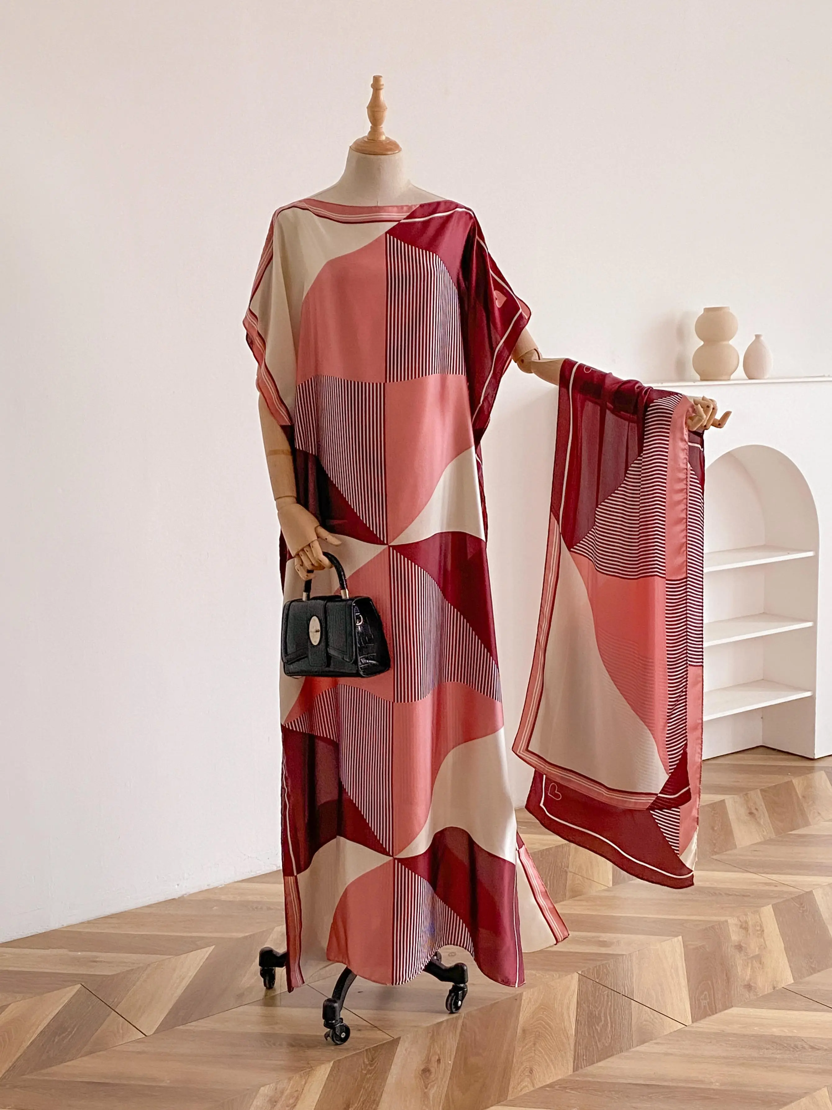 Women's Colorblock Print Long Scarf & Poncho Set, Casual Soft Comfortable Shawl for Beach Vacation, Beach Cover Up, Beachwear Cover Up, Swimwear Coverups, Swimsuit Coverups, Fashion Accessories for Women & Girls