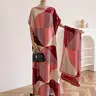 Women's Colorblock Print Long Scarf & Poncho Set, Casual Soft Comfortable Shawl for Beach Vacation, Beach Cover Up, Beachwear Cover Up, Swimwear Coverups, Swimsuit Coverups, Fashion Accessories for Women & Girls