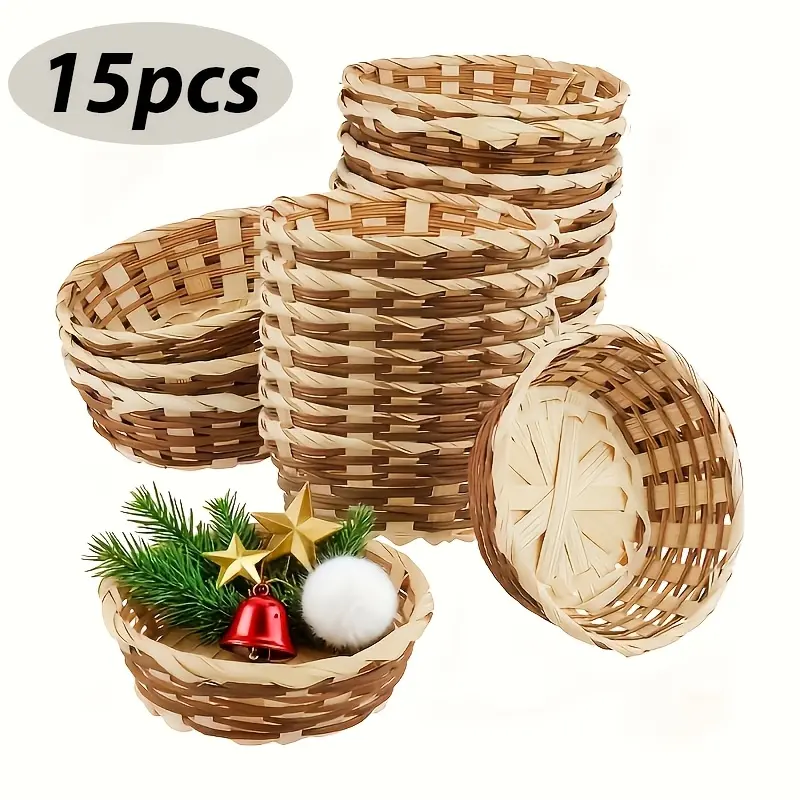 15pcs Small Woven Baskets, Kitchen Restaurant Display Decor Basket, Gifts Baskets, Christmas Home Decor Baskets, Kitchen, Bedroom & Living Room Decor, Storage For Organizing, Fall Decorations for Home, Shelf Baskets