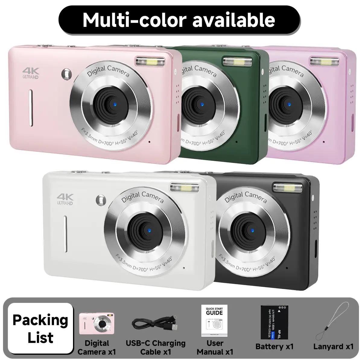 Y2K Aesthetic Vlogging Camera (Black/Blue/Green/Pink/Purple/White), 44MP Compact Digicam with Anti-Shake, High-Def Point & Shoot with 32GB Card for Teens