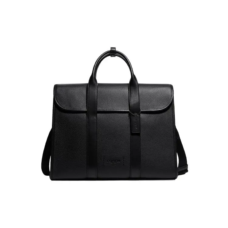 COACH Gotham 39 Flip-Top Laptop Briefcase for Men – Pebbled Leather and Refined Calfskin – Black
