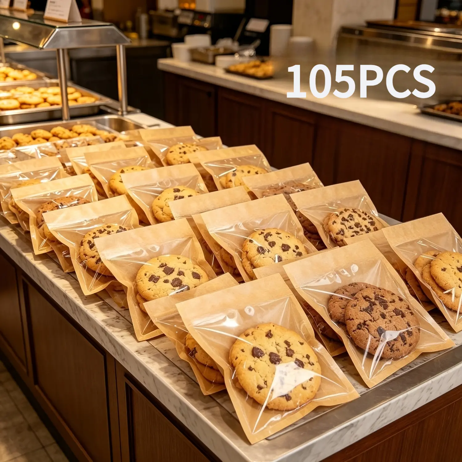 Pack of 105 Flip-Top Sealed Bakery Bags with Clear Window, Food-Grade Greaseproof Paper Bags, Ideal for Christmas, Birthdays & Commercial Baking Use, Suitable for Cookies, Donuts – Display & Storage Gift Bags for Bakeries & Cafes