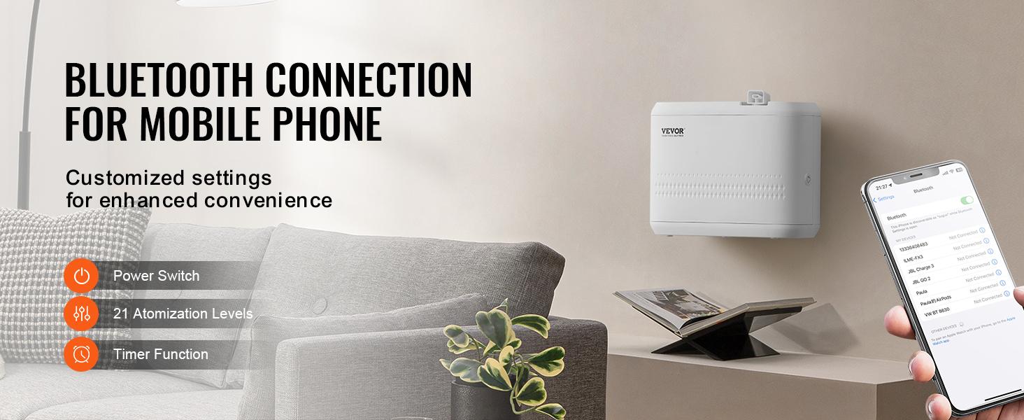 VEVOR Upgrade HVAC Scent Diffuser for Whole House, 850ml Bluetooth Smart Essential Oil Diffuser with Cold Air Tech, Waterless Scent Air Diffuser, Cover Up to 4500 Sq.Ft for Large Room, Hotel, Office