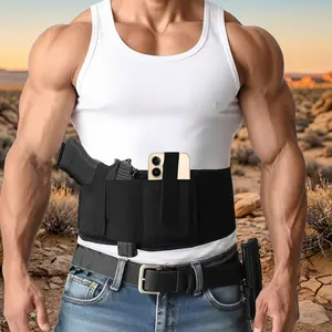 This tactical concealed-carry belly band holster features an elastic waistband design compatible with models such as the 19/17/43x, 1911, and FN Reflection, as well as most other handguns. With a multi-pocket design for storing a smartphone, magazines, an