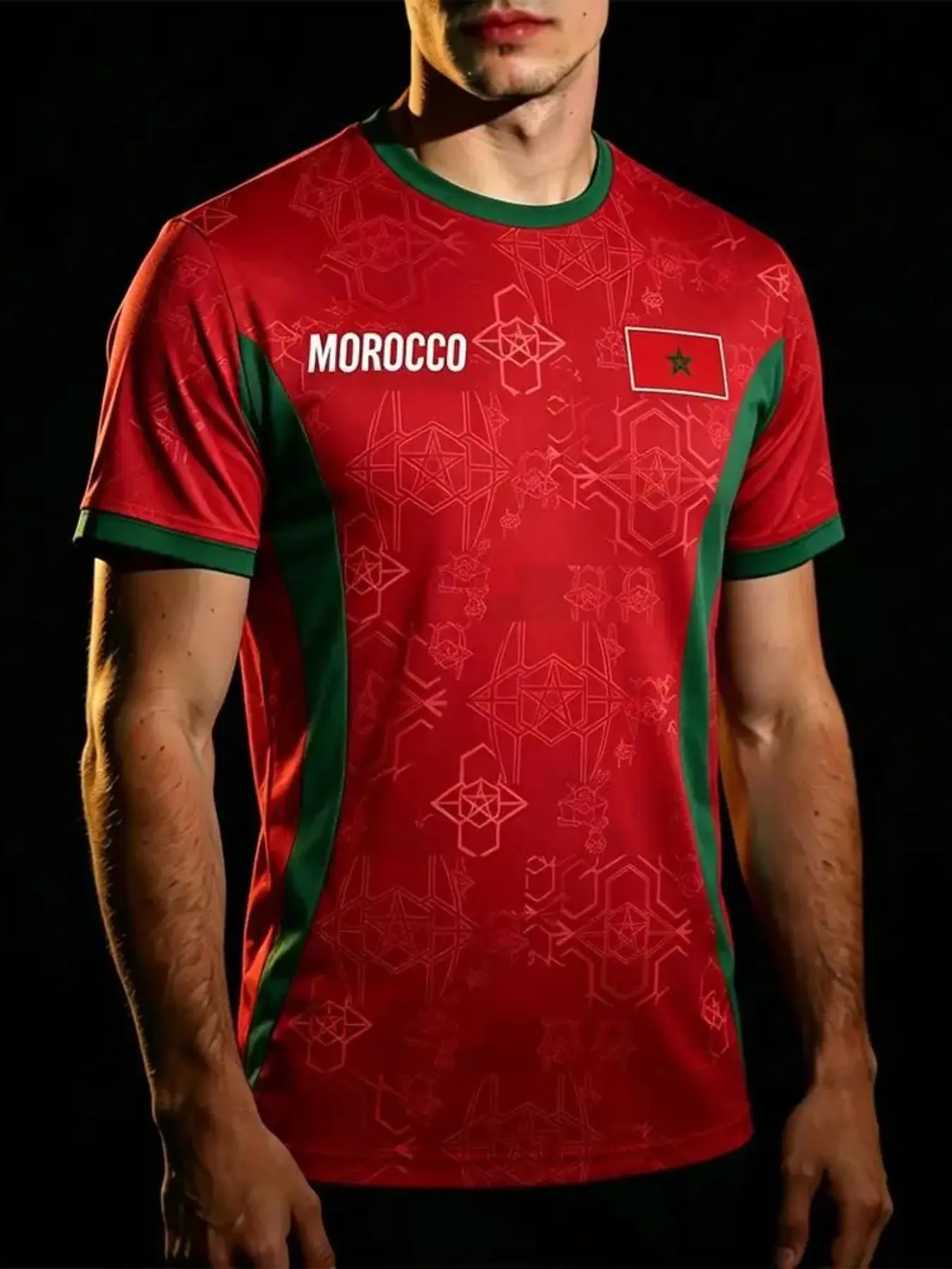 2026 Summer Moroccan Flag 3D Print Quick-Dry Athletic Breathable Sports T-Shirt, Unisex Loose-Fit Casual Long Sleeve Top, Street Fashion