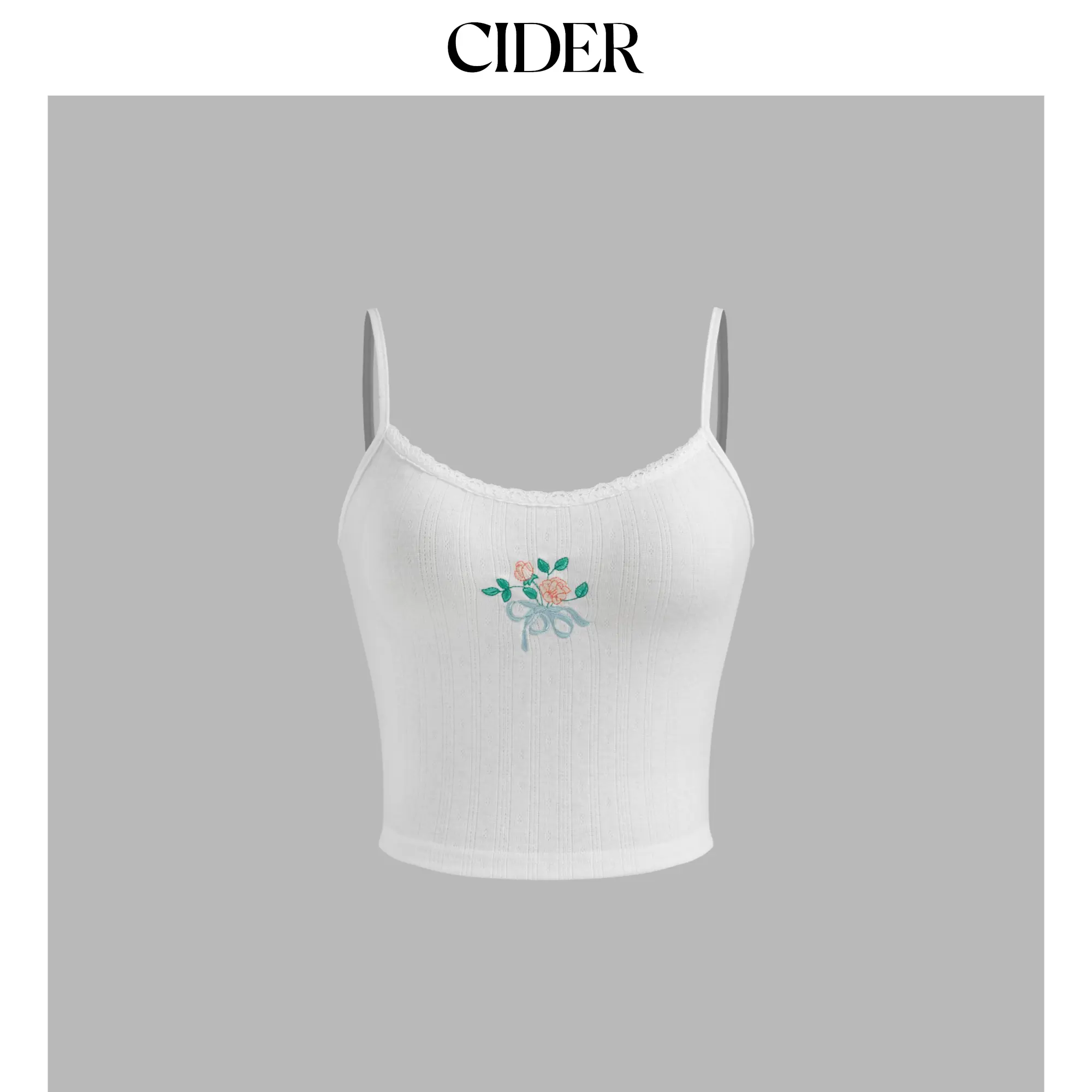 Cider [size 0-26] Scoop Neckline Floral Embroidery Crop Cami Top