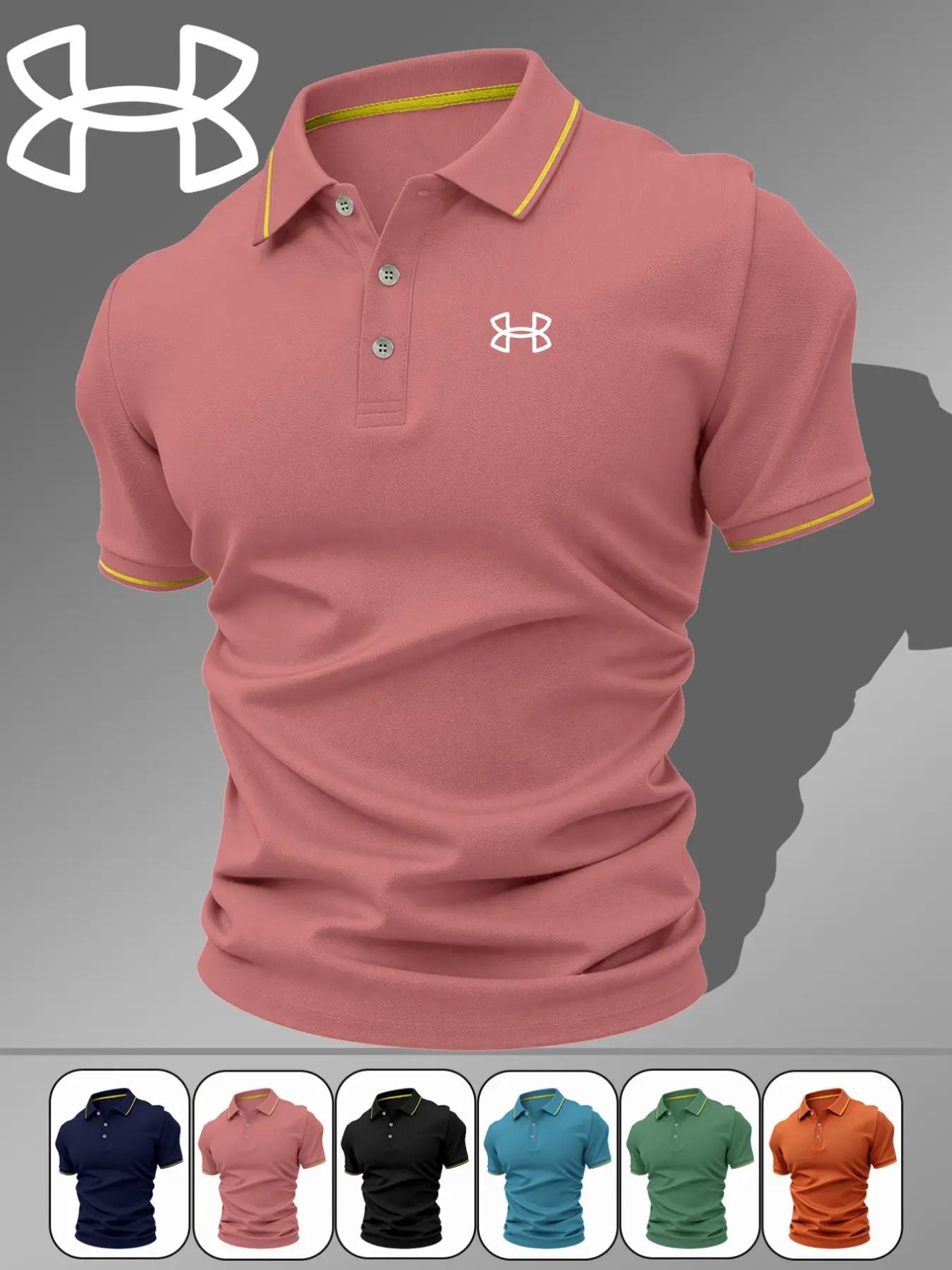 Classic Fashion Print Men's Collared Shirt, Stretchy Casual Breathable Four Seasons Comfortable Durable High-End Polo Shirt, Casual Polo Shirts