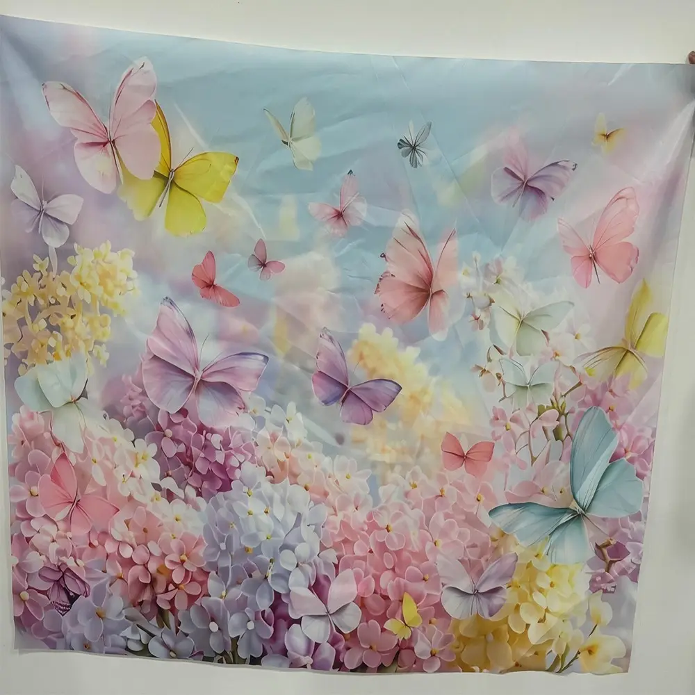 2D Flat 1PC Polyester Butterfly Flower Backdrop Pastel Watercolor Decor for Indoor & Outdoor Themed Party, Spring Gathering, Photo Booth, Wall Decor, Home Decoration, Event Background, Available in Multiple Sizes