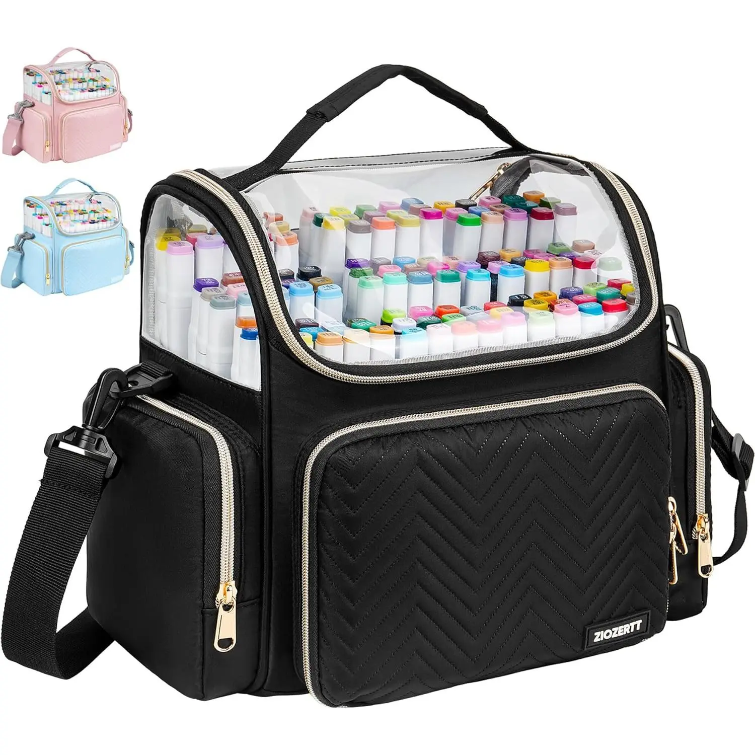 ZIOZERTT Marker Organizer Case for 200+ Markers Travel Marker Storage Bag with Dividers for Paint Brushes Colored Pencils Art Supplies Bag Only