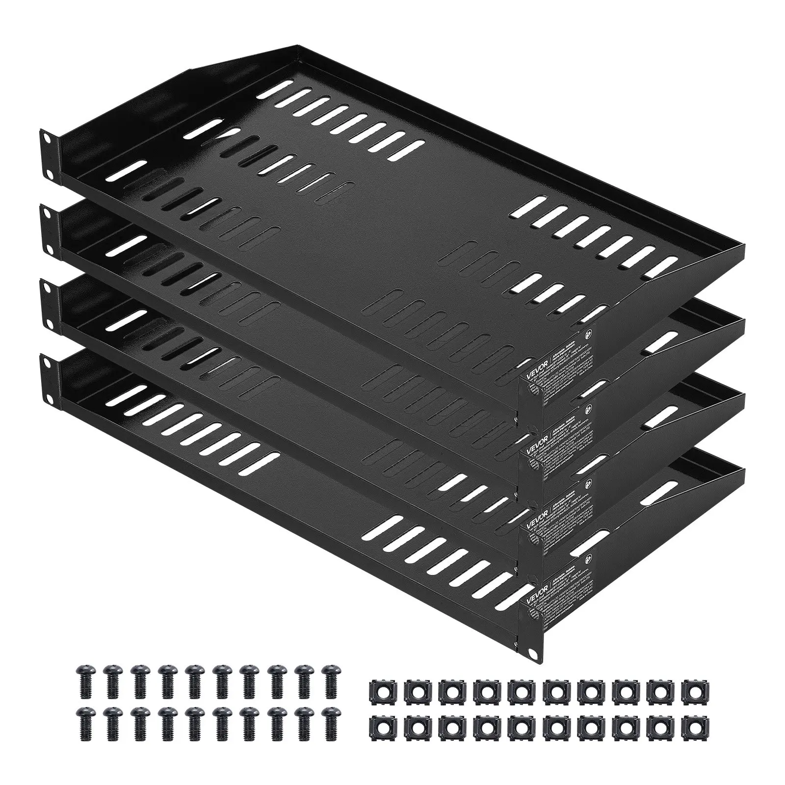 【Summerfinds】VEVOR 4 PCS 1U Height Carbon Steel Vented Cantilever Server Rack Shelves, 50 lbs Max Load, 10 in Depth Metal Wall-Mount Rack-Mount Shelves with Tray, Good Air Circulation for 19 Inch Network Gear Cabinets