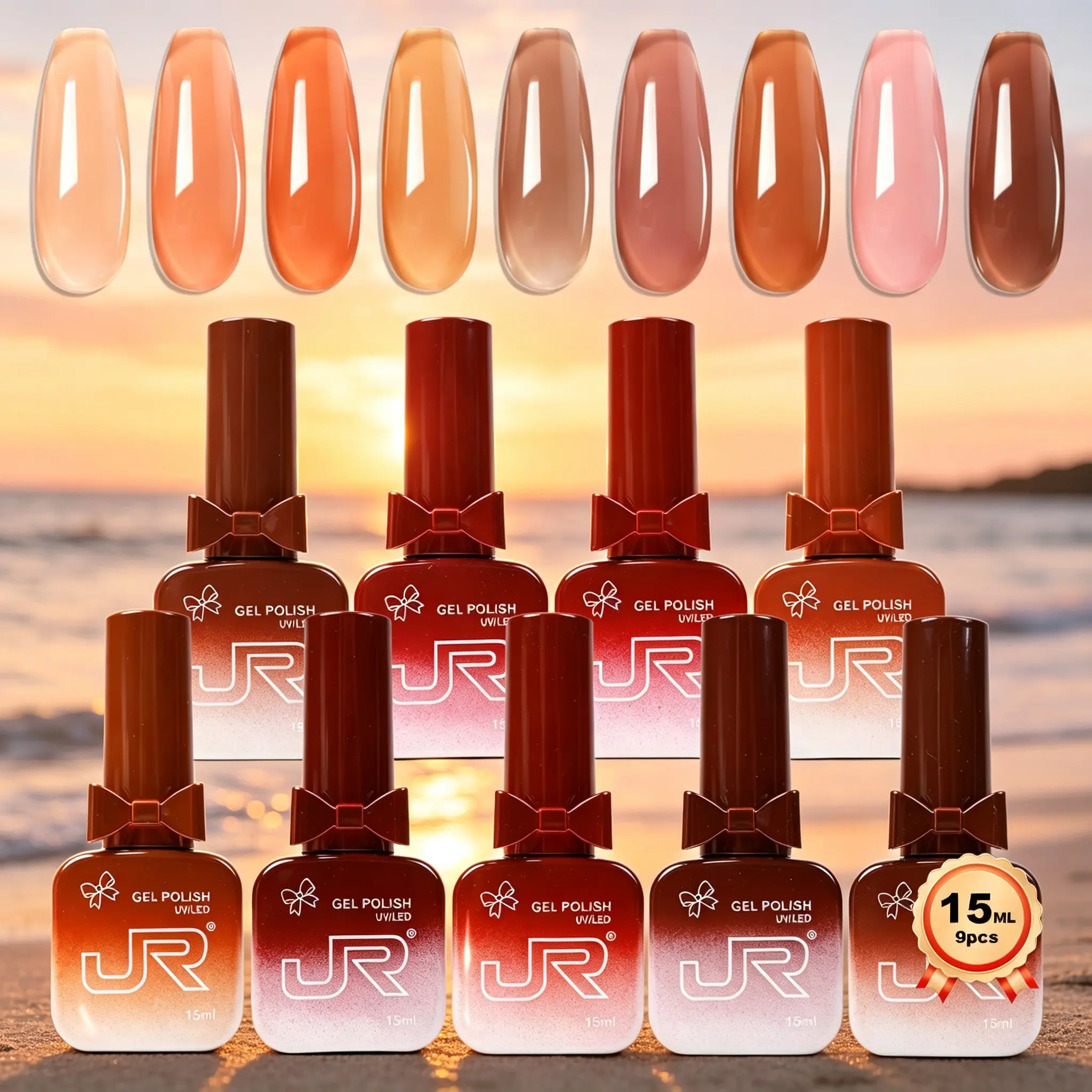 JR New colors Butterfly Bottle 9 Colors Summer Jelly Magic Glass color Gel Polish Set, Gel Nail Polish Sets, Gel Nail Kit Base Top Coat Soak off UV Home Salon Easter Gift for beginners women
