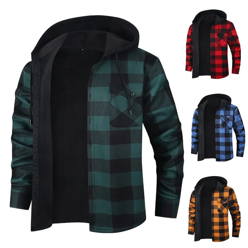 Men's Casual Fleece Lined Hooded Plaid Shirt Jacket Button Down Flannel Shacket Winter Thermal Warm Outerwear Coat cozy soft cool clean chic  sporty premium classic stylish durable trendy relaxed comfy modern vibe urban fresh hype Multi-Color