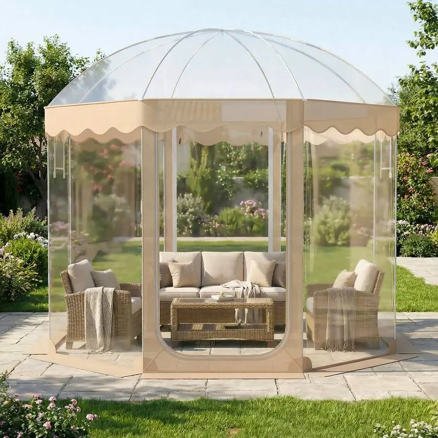 10x10ft Quick Setup Pop-Up Bubble Tent - Dome Shape Igloo Shelter for 8-10 People, 540-Degree Panoramic PVC, UV Protection, Outdoor Camping Patio Use with Sand Bag, Shade Cloth, LED Solar Accessory