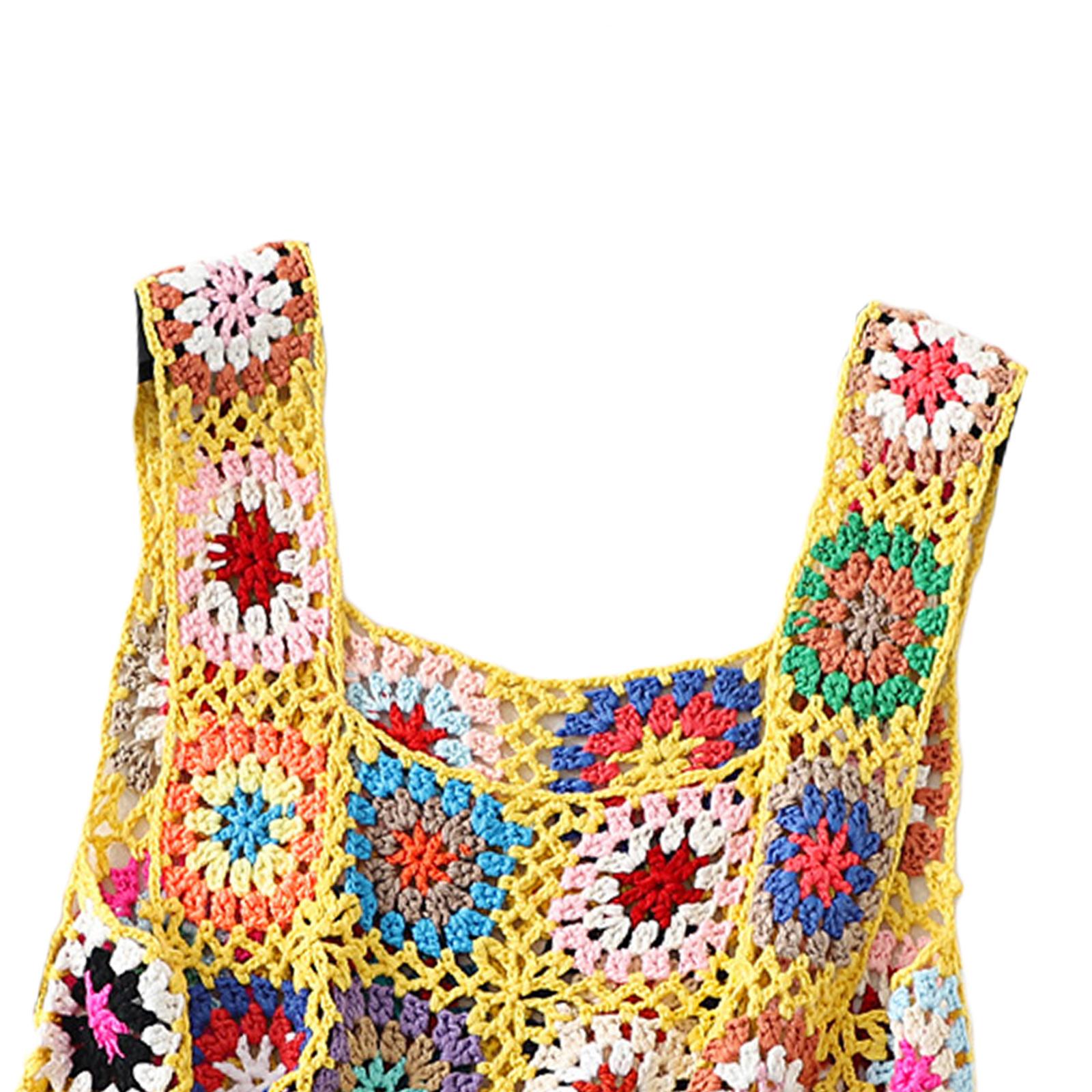 Women´s Summer Sleeveless Tops Ladies Female Colorful Hand Crochet Embroidery Openwork Knit Tank Tops Womenswear Streetwear