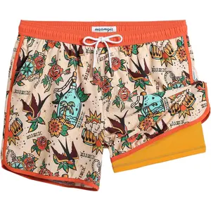 maamgic Mens Short 80s 90s Vintage 5.5" Swim Trunks Swimsuits Board Shorts Compression Liner Quick Dry 2 in 1 Beach Swimwear