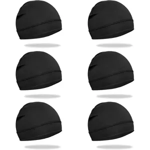 Men’s 6-Pcs Sweat-Wicking Skull Cap Helmet Liners - Breathable Cycling Beanies with Cooling Pads, Black Pack Cold Packs, for Sports & Outdoor Use