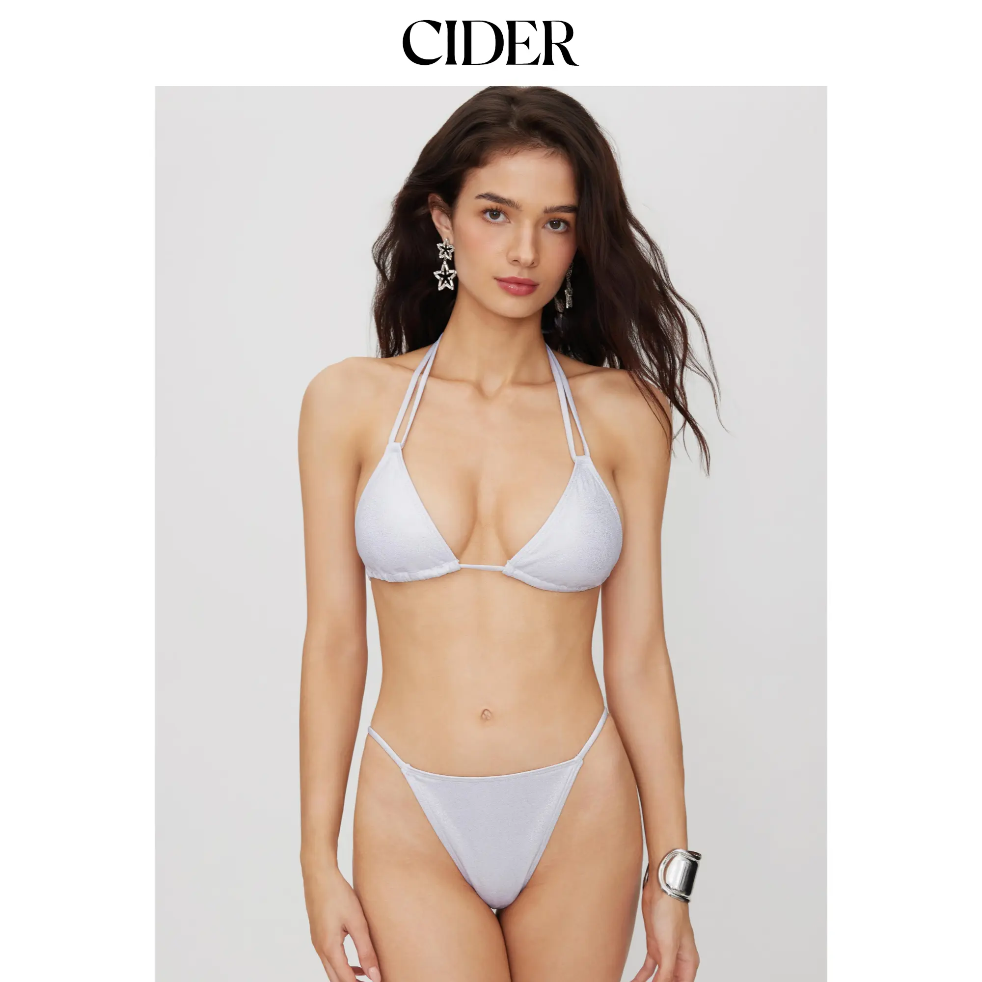 Cider Sequin Halter Neckline Knotted Triangle Thong Bikini Set
