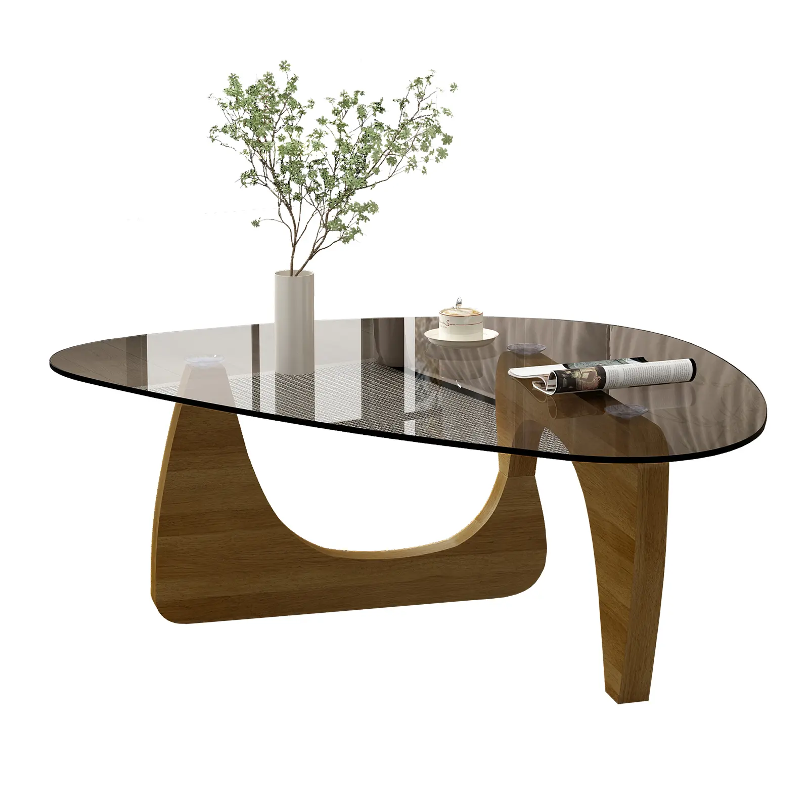ARCH Modern Glass Coffee Table 32.3"x23"x16" Mid Century Coffee Table for Living Room Bedroom Office Walnut Wood+Glass Rectangular Coffee Table with Open Storage Floor Mount Easy Assembly, Walnut Color Options, Wood+Glass Material