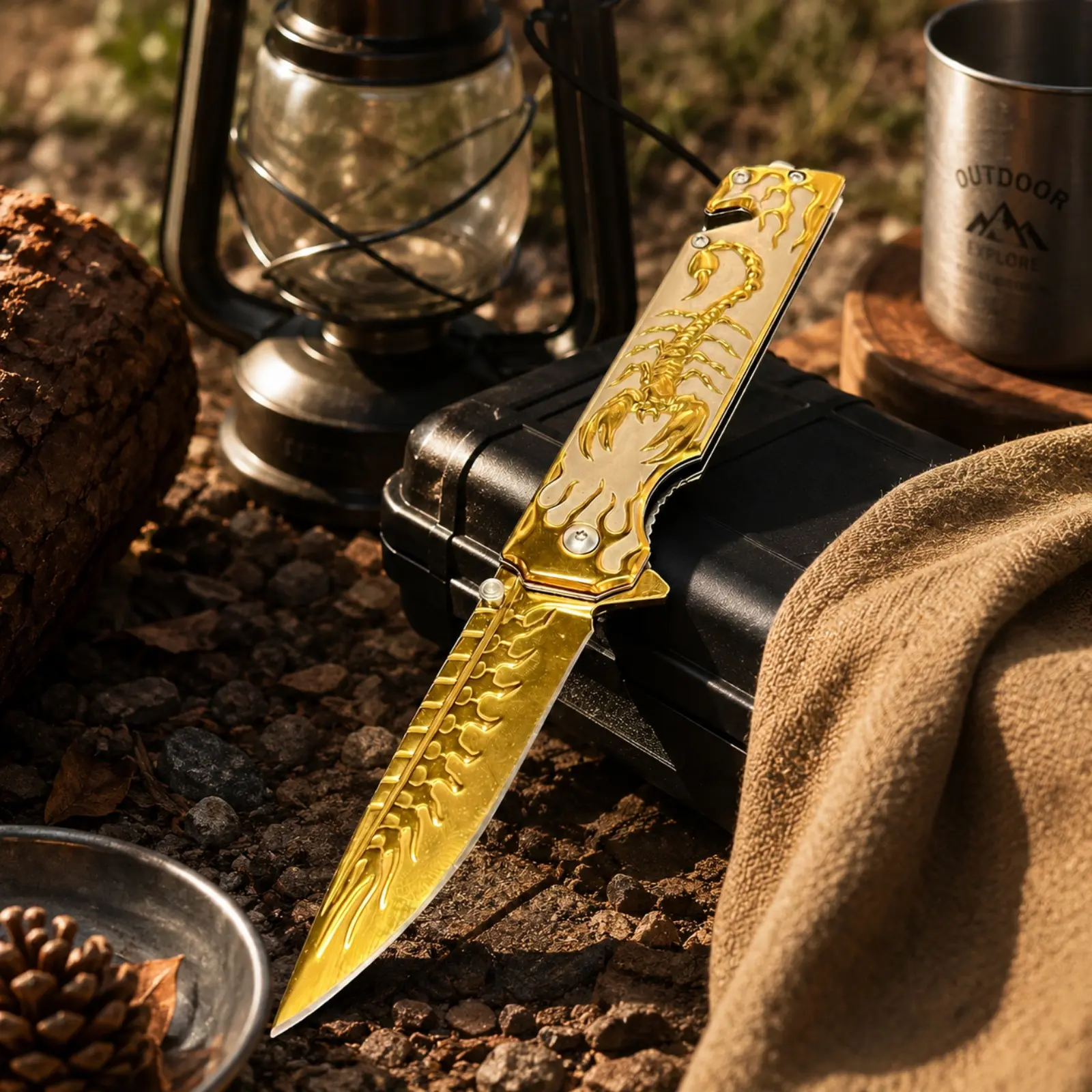 3D scorpion engraved manual folding knife, suitable for outdoor camping, pocket knife, ideal for men's outdoor hiking, best gift for men.