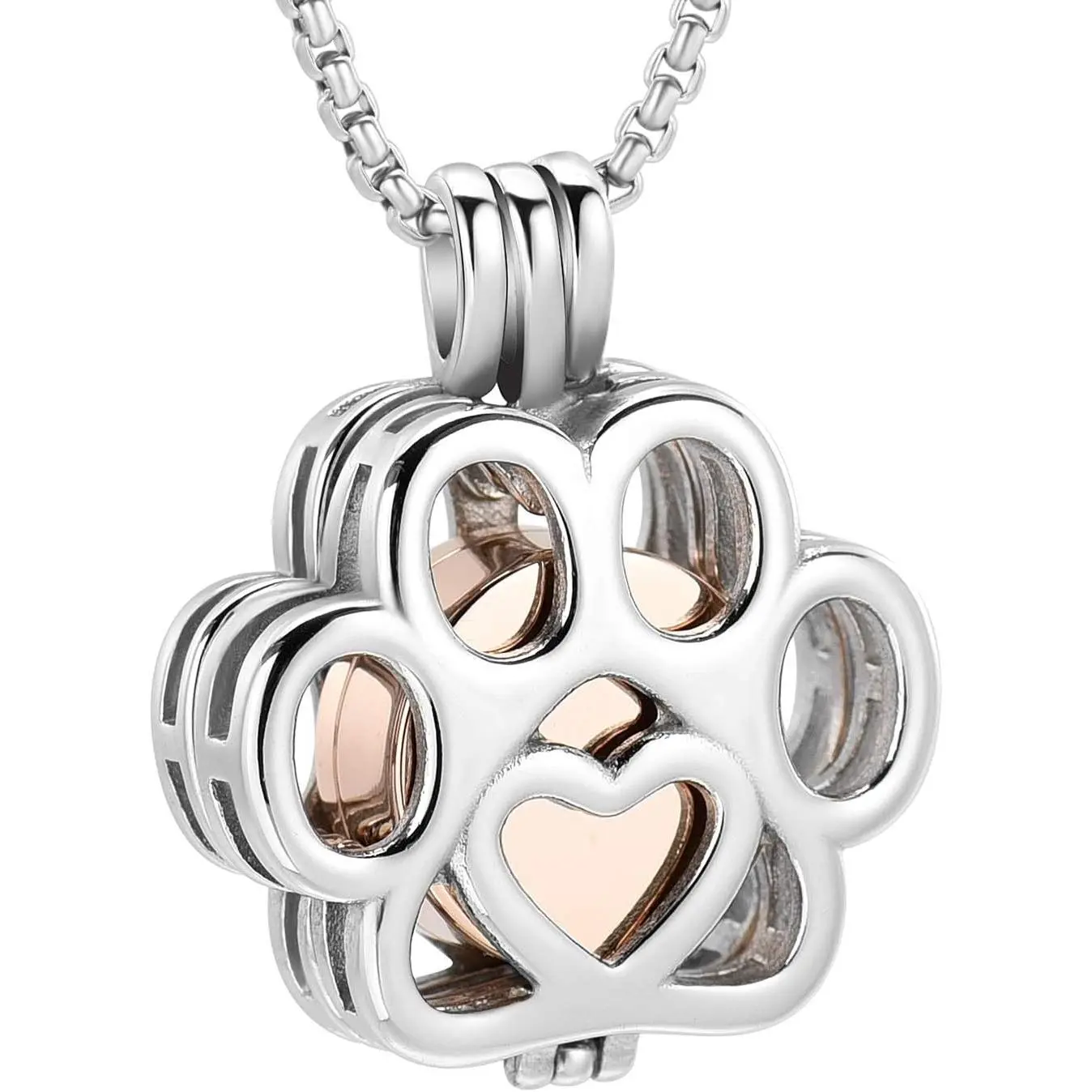 Stainless Steel Paw Shape Pet Cremation Jewelry, Dog/Cat Ashes Memorial Locket Urn Necklace with Mini Inner Case Keepsake for Women Men, Stainless Steel Jewelry